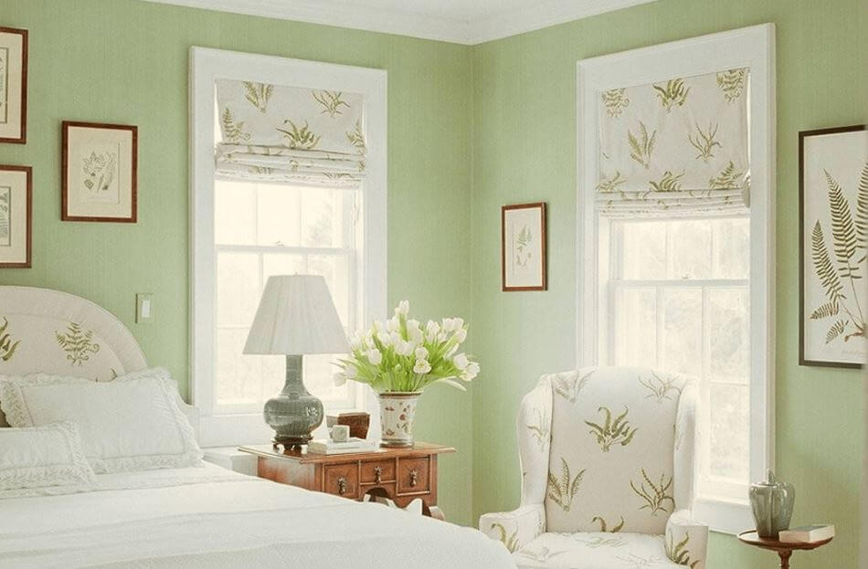 phòng ngủ màu xanh lá mạ